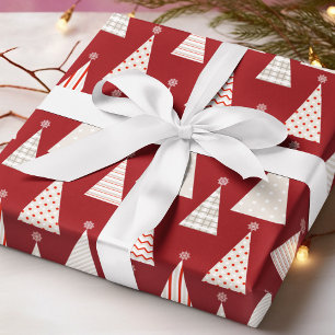 Moderne rote geometrische Weihnachtsbaum-Muster Geschenkpapier