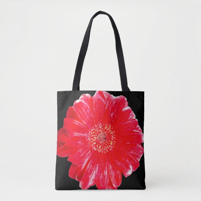 Moderne rote Gerbera-Daisy auf schwarzer Schultert (Vorderseite)