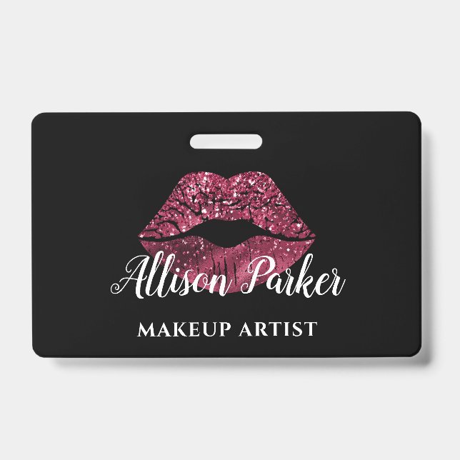 Moderne Rote Glitzer Lips Makeup Artist Ausweis (Vorderseite)