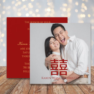 Moderne Rote Glück Chinesische Hochzeitseinladung Einladung