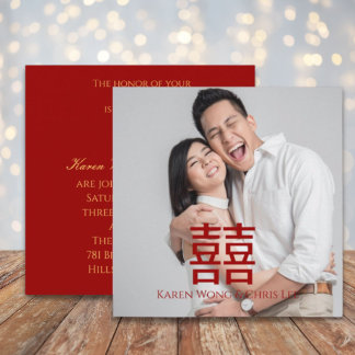 Moderne Rote Glück Chinesische Hochzeitseinladung Einladung