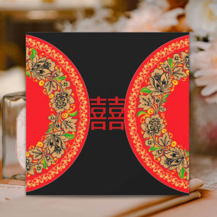 Moderne Rote Glückliche Chinesische Hochzeitseinla Einladung