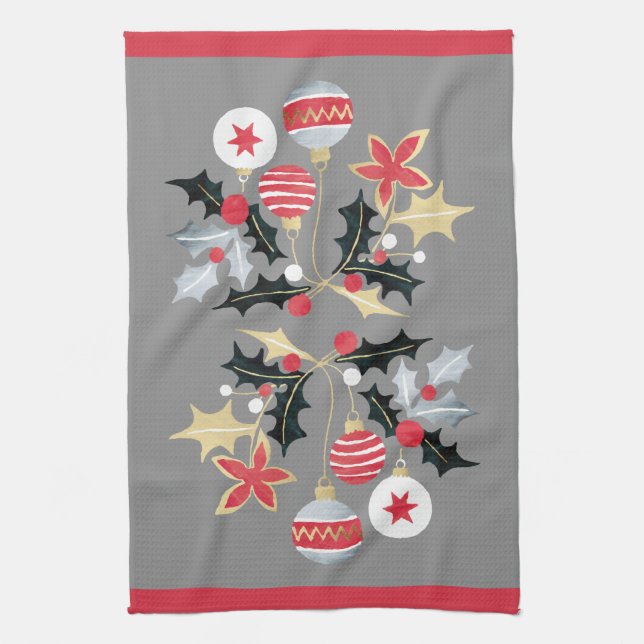 Moderne rote Gold- und Silberschmuck Grau Geschirrtuch (Vertikal)