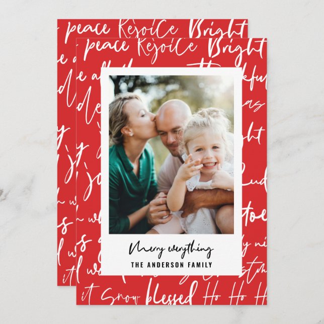 Moderne rote Grafiktypografie Weihnachten 1 Foto (Vorne/Hinten)