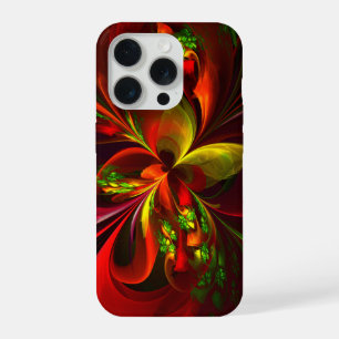 Moderne rote grüne Blumen abstrakte Kunst Muster # iPhone 15 Pro Hülle