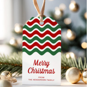 Moderne rote grüne Streifen Frohe Weihnachten Geschenkanhänger