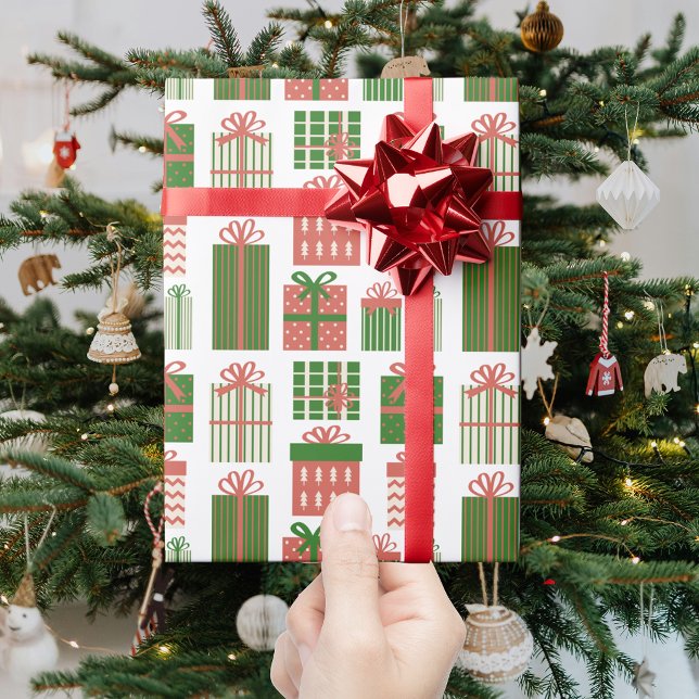Moderne rote grüne Weihnachtsgeschenkverpackung Mu Geschenkpapier (Von Creator hochgeladen)