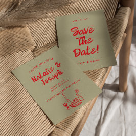 Moderne rote Hand gezeichnet kühl Retro Quirky Wed Save The Date