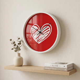Moderne rote Herz-Wanduhr Uhr