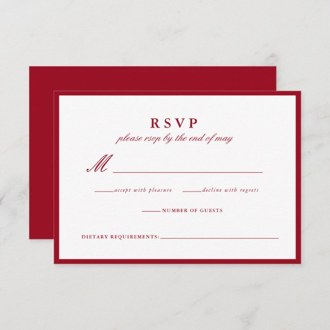 Moderne rote Hochzeitskarte RSVP Karte (Vorne/Hinten)