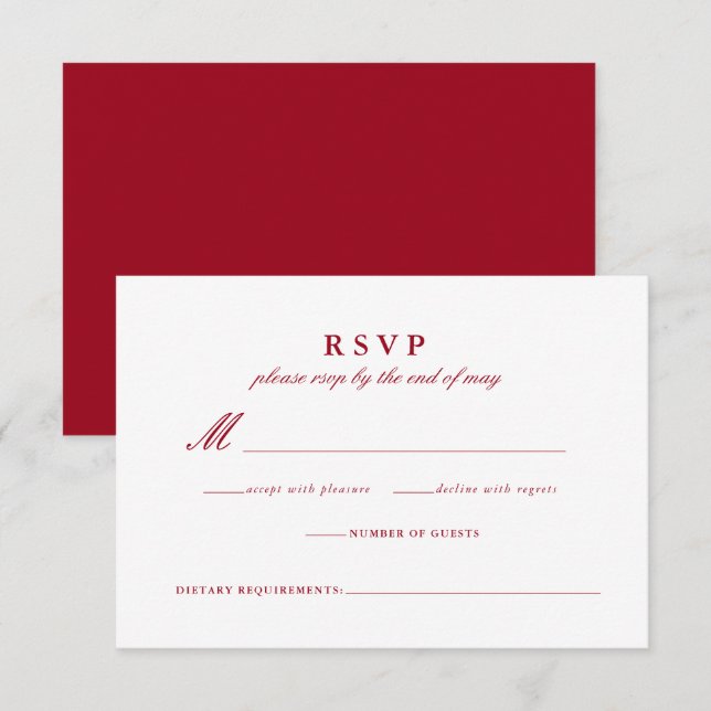Moderne rote Hochzeitskarte RSVP Karte (Vorne/Hinten)