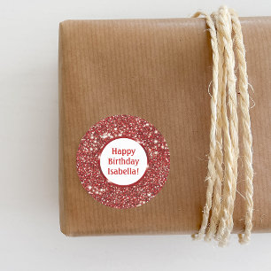 Moderne Rote Imitate Glitzer sieht Custom Happy Bi Runder Aufkleber