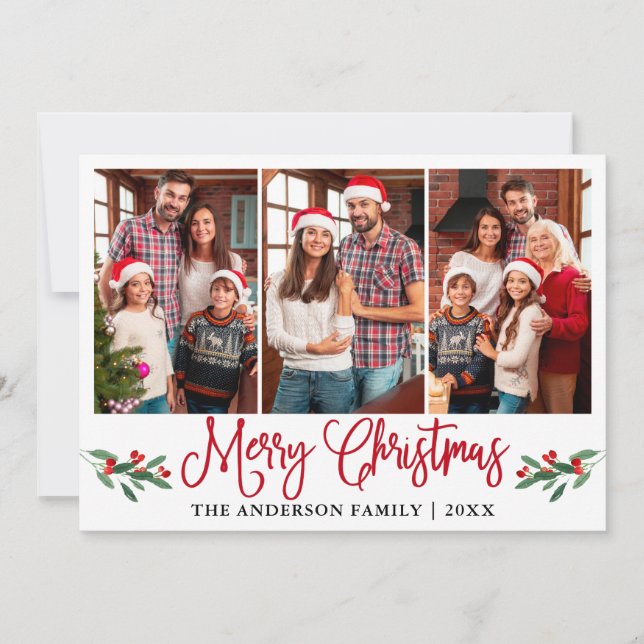 Moderne Rote Kalligrafie Weihnachten Holly 3 Foto (Vorderseite)