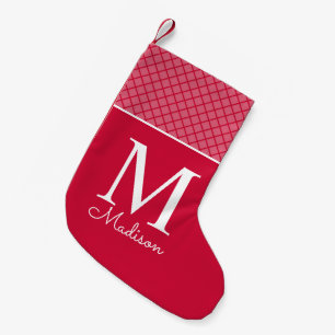 Moderne rote karierte Mustername-Monogramm Kleiner Weihnachtsstrumpf