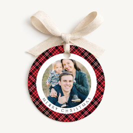 Moderne rote Karo-Foto-Weihnachten Geschenkanhänger