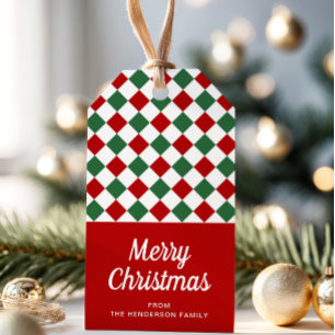 Moderne Rote Karo Frohe Weihnachten Geschenkanhänger