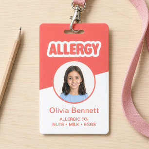 Moderne rote Kinder-Lebensmittelallergie-ID Ausweis