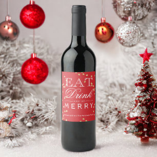 Moderne rote Konfetti-Typografie Weihnachten Weinetikett