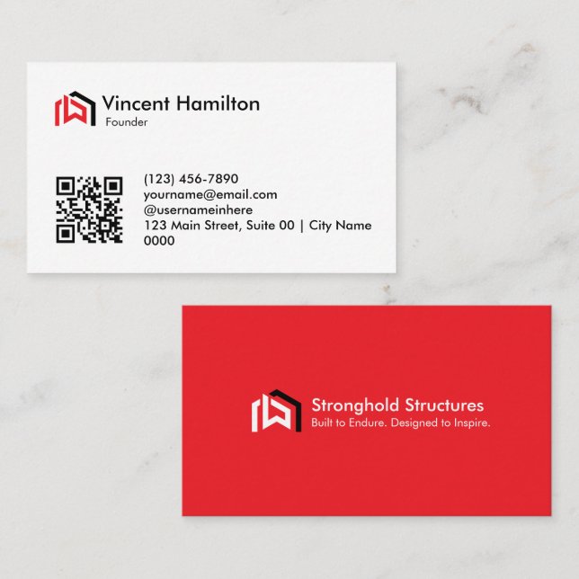 Moderne rote Konstruktion Bold Professional Visitenkarte (Vorne/Hinten)
