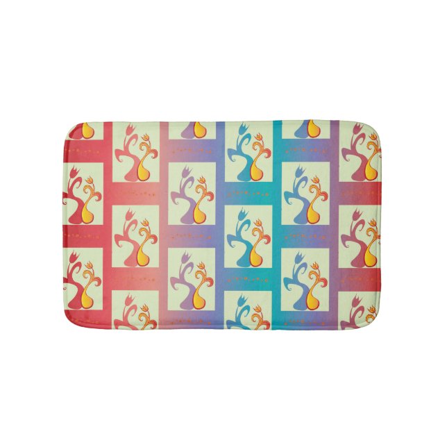 Moderne rote, lila und blaue Tulip-Muster Badematte (Vorderseite)