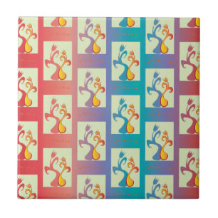 Moderne rote, lila und blaue Tulip-Muster Fliese