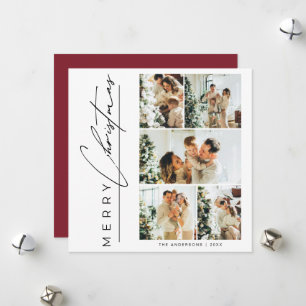Moderne rote Mehrfach-Foto-Weihnachtsgruß-Schrift Feiertagskarte