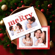 Moderne rote „Merry“-Typografie-Foto-Familie