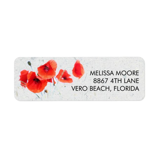 Moderne Rote Mohnblume Rücksendeadresse (Vorne)