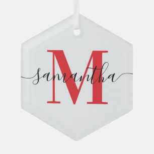 Moderne rote Monogramm-Signatur Ornament Aus Glas
