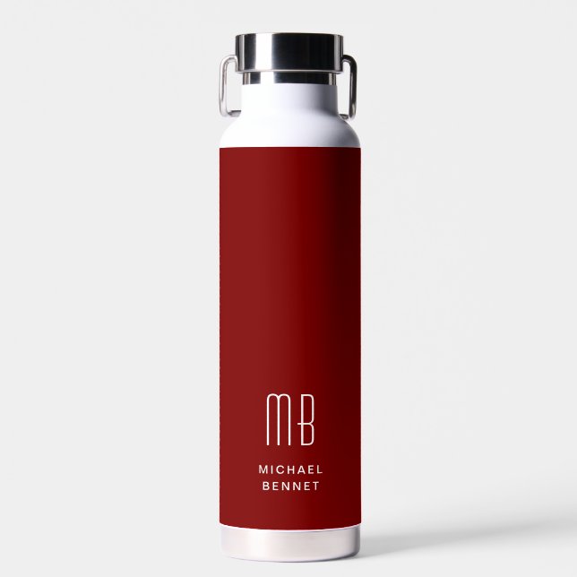 Moderne rote Monogramm Trinkflasche (Vorne)