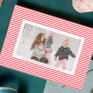 Moderne rote Nadelstreifen-Weihnachtsrahmen-Foto Feiertagskarte
