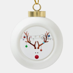 Moderne rote Nose Rentierfarbenleuchten Keramik Kugel-Ornament