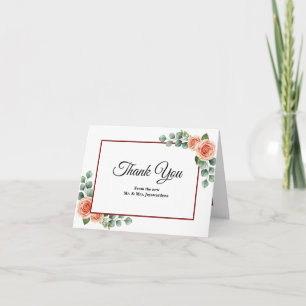 Moderne Röte Pfirsich-Rosen-Burgunder-Hochzeit Dan Dankeskarte