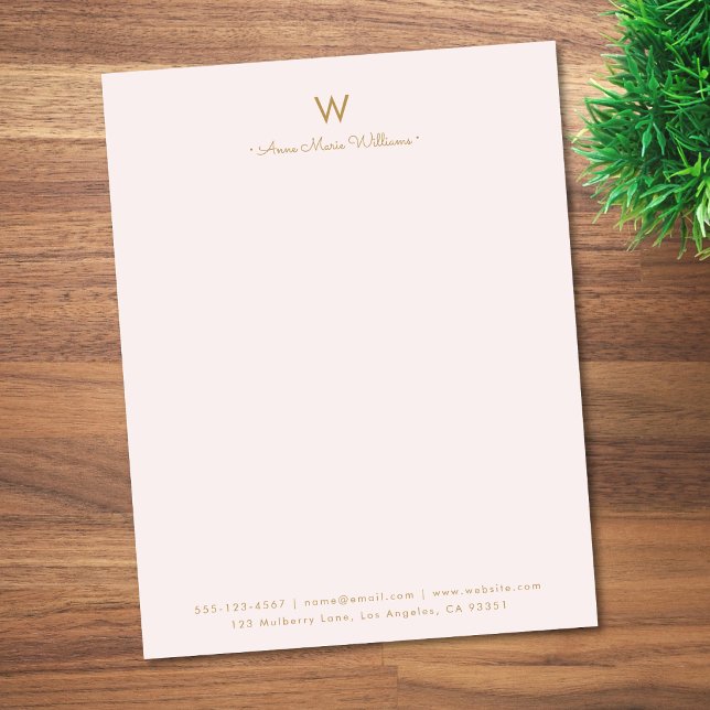 Moderne Röte-Pink-Gold-Schrift-Monogramm Briefbogen (Von Creator hochgeladen)