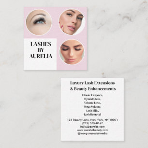 Moderne Röte-Pink-Schwarze-Schrift-3-Photo-Wimpern Quadratische Visitenkarte