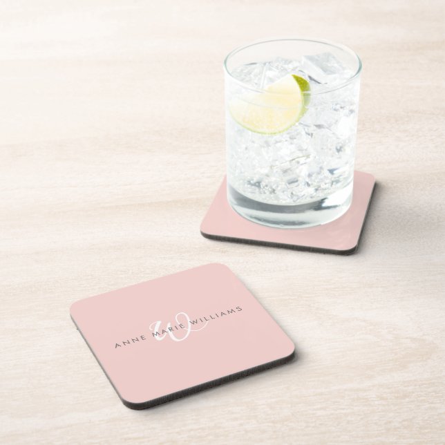 Moderne Röte-Pink-Weiß-Schrift-Monogramm Getränkeuntersetzer (Rechte Seite)