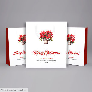 Moderne rote Poinsettia-Wasserfarbe-Weihnachtstüte Mittlere Geschenktüte