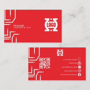 Moderne rote RedTech-Leiterplatten-QR-Code-Visiten Visitenkarte