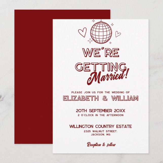 Moderne Rote Retro Disco Einladung (Vorne/Hinten)