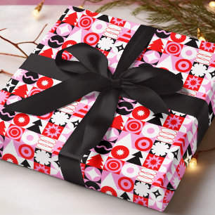 Moderne rote, rosa geometrische Weihnachtspattern Geschenkpapier