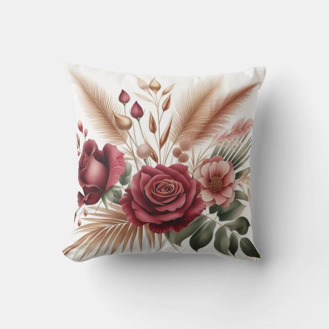 Moderne rote Rose Blume mit Eukalyptus Kissen (Vorderseite)