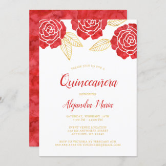 Moderne Rote Rose Einladungen Quinceanera