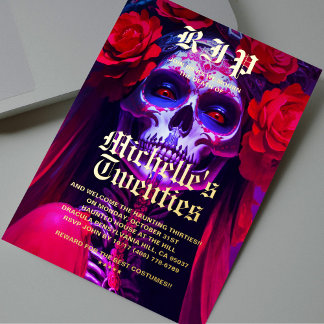 Moderne Rote Rose Halloween 30. Geburtstag Lady Sk Folieneinladung