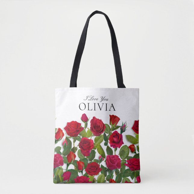 Moderne rote Rose Minimalistischer Name Ich liebe  (Vorderseite)