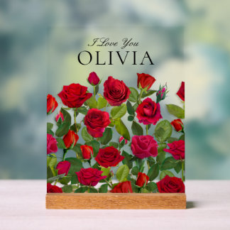 Moderne rote Rose Minimalistischer Name Ich liebe  Acrylschild