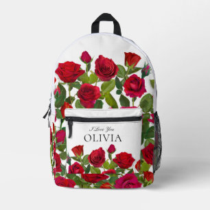 Moderne rote Rose Minimalistischer Name Ich liebe Bedruckter Rucksack