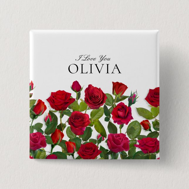 Moderne rote Rose Minimalistischer Name Ich liebe  Button (Vorderseite)