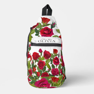 Moderne rote Rose Minimalistischer Name Ich liebe Crossbody Bag