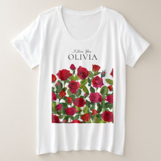 Moderne rote Rose Minimalistischer Name Ich liebe Große Größe T-Shirt