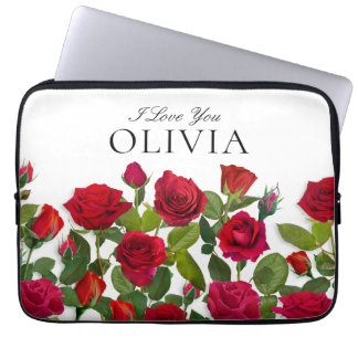 Moderne rote Rose Minimalistischer Name Ich liebe  Laptopschutzhülle